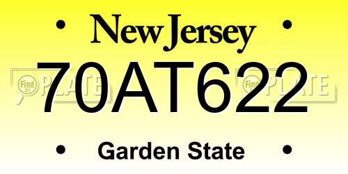 70AT622 New Jersey License Plate
