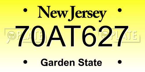 70AT627 New Jersey License Plate