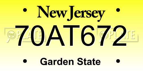 70AT672 New Jersey License Plate
