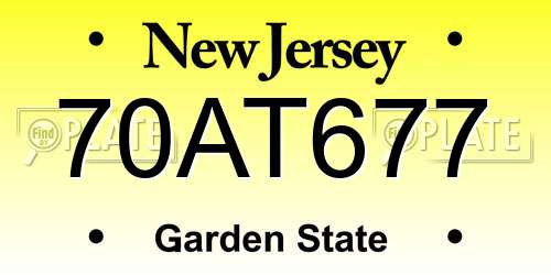 70AT677 New Jersey License Plate
