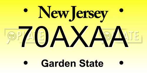 70AXAA New Jersey License Plate