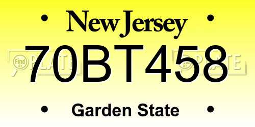 70BT458 New Jersey License Plate