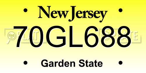 70GL688 New Jersey License Plate