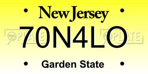 70N4LO New Jersey License Plate