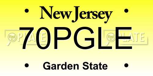70PGLE New Jersey License Plate