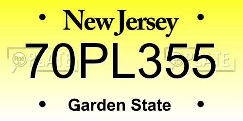 70PL355 New Jersey License Plate