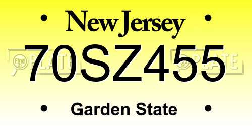 70SZ455 New Jersey License Plate