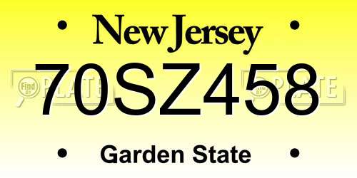 70SZ458 New Jersey License Plate
