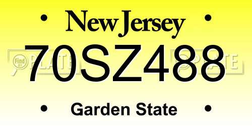 70SZ488 New Jersey License Plate