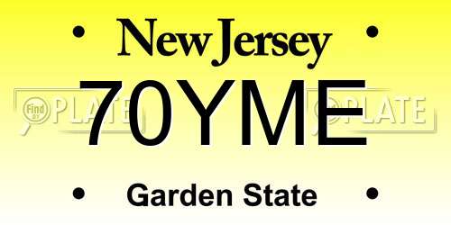 70YME New Jersey License Plate
