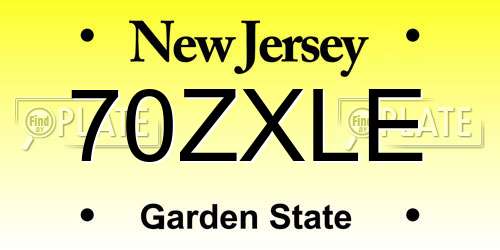 70ZXLE New Jersey License Plate