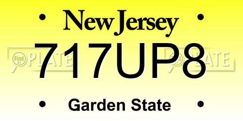 717UP8 New Jersey License Plate