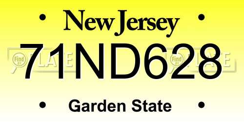 71ND628 New Jersey License Plate
