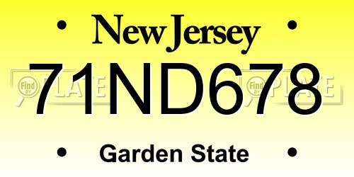 71ND678 New Jersey License Plate