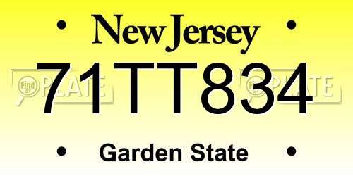 71TT834 New Jersey License Plate