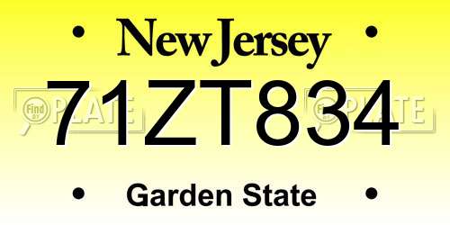 71ZT834 New Jersey License Plate