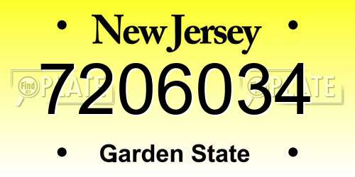 7206034 New Jersey License Plate