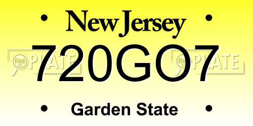 720GO7 New Jersey License Plate
