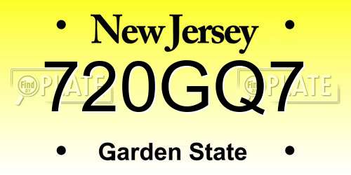 720GQ7 New Jersey License Plate