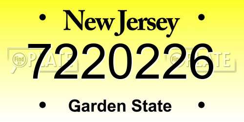 7220226 New Jersey License Plate