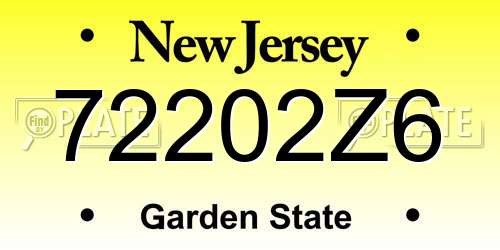 72202Z6 New Jersey License Plate
