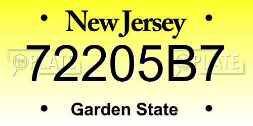 72205B7 New Jersey License Plate