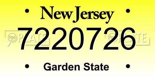 7220726 New Jersey License Plate