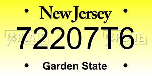 72207T6 New Jersey License Plate