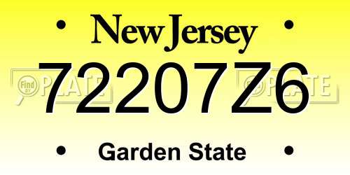 72207Z6 New Jersey License Plate