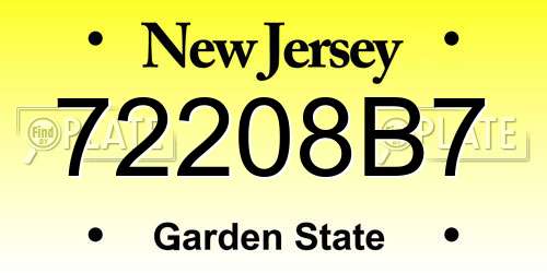 72208B7 New Jersey License Plate