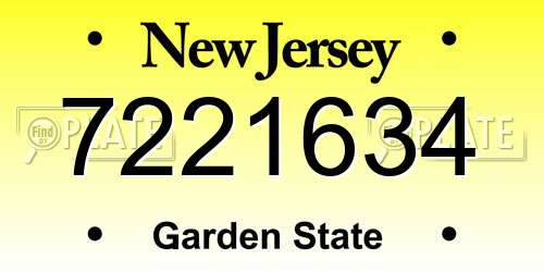 7221634 New Jersey License Plate