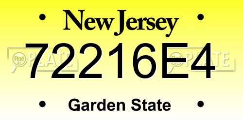 72216E4 New Jersey License Plate