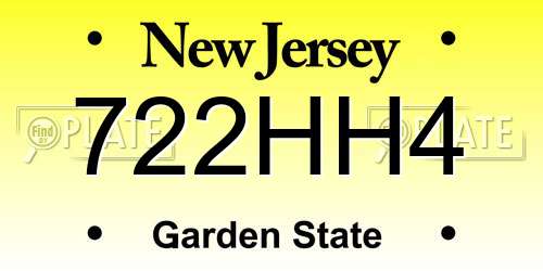 722HH4 New Jersey License Plate