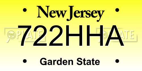 722HHA New Jersey License Plate