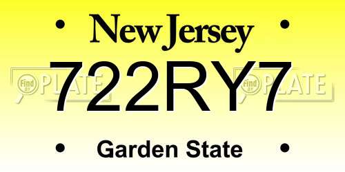 722RY7 New Jersey License Plate