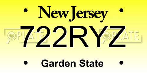 722RYZ New Jersey License Plate