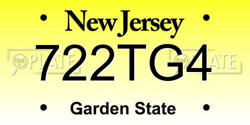 722TG4 New Jersey License Plate