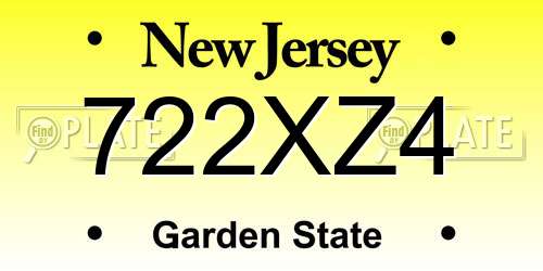 722XZ4 New Jersey License Plate
