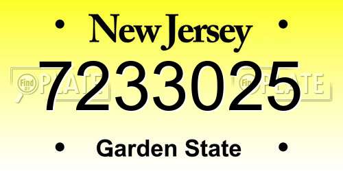 7233025 New Jersey License Plate