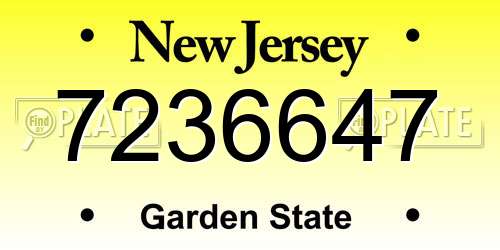 7236647 New Jersey License Plate