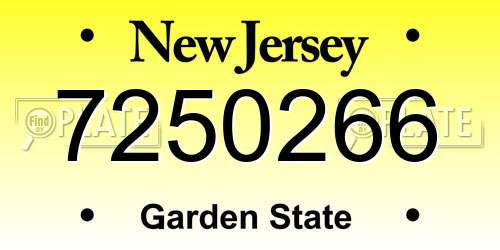 7250266 New Jersey License Plate