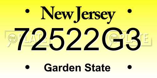 72522G3 New Jersey License Plate