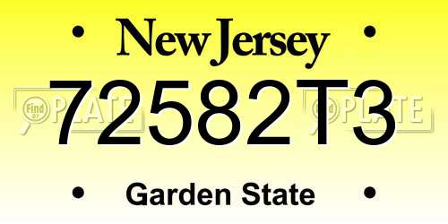72582T3 New Jersey License Plate