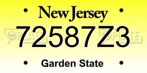 72587Z3 New Jersey License Plate
