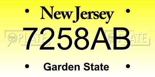 7258AB New Jersey License Plate