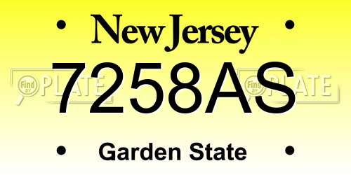7258AS New Jersey License Plate