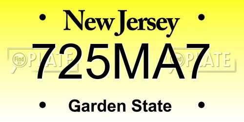 725MA7 New Jersey License Plate