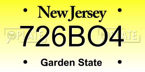 726BO4 New Jersey License Plate