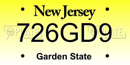 726GD9 New Jersey License Plate