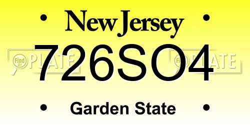726SO4 New Jersey License Plate